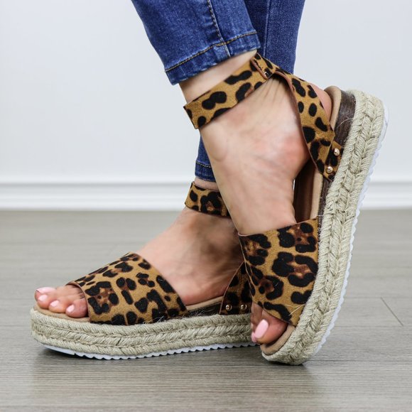 Leopard Espadrille Platform Comfort Sandal - Picture 2 of 8